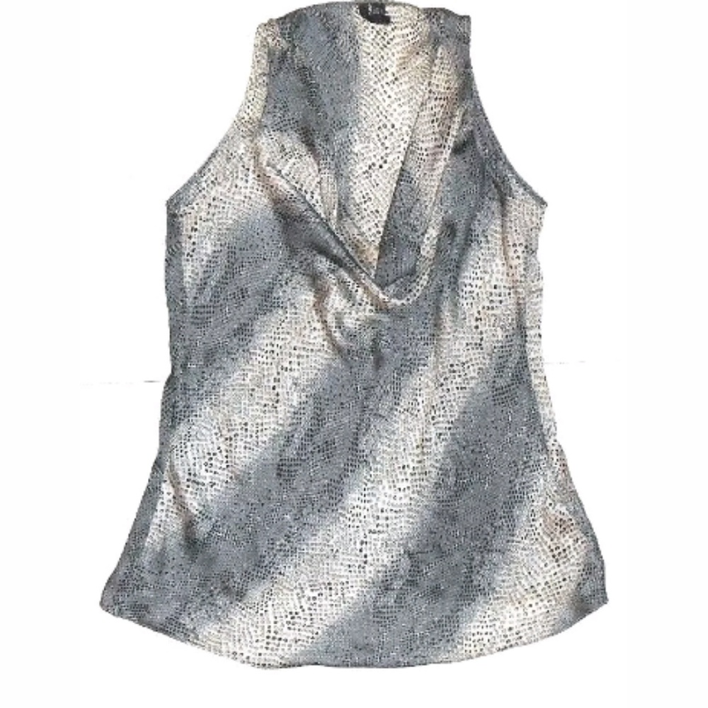 Milano Silk Gray Snake Print Drape Neck Blouse